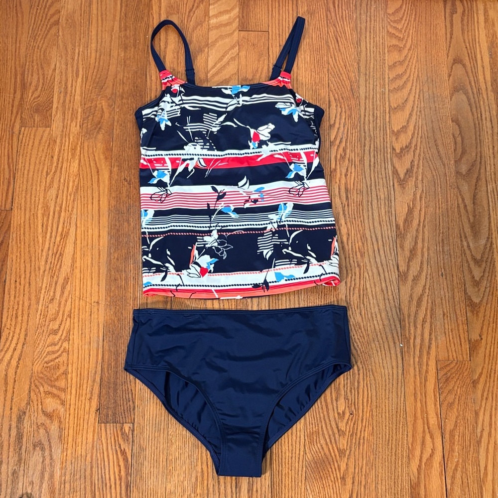 Amoena Capri‎ Tankini Top High Waisted Bottom Blue size 8 cup B NWT Mastectomy